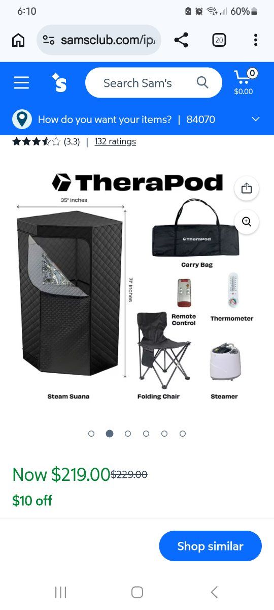 TheraPod Portable Personal Steam Sauna Tent Kit with Chair & Steamer 