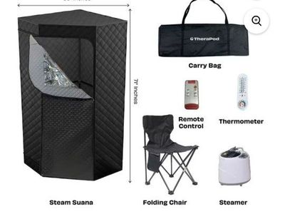 TheraPod Portable Personal Steam Sauna Tent Kit with Chair & Steamer