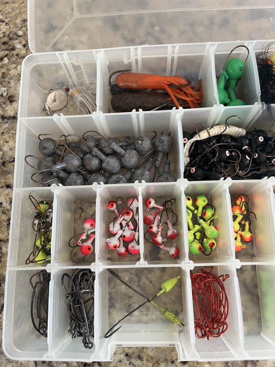Assorted round jig head bass fishing box $100 all