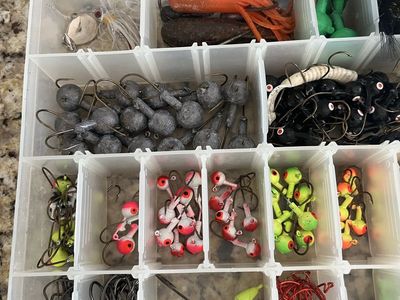 Assorted round jig head bass fishing box $100 all