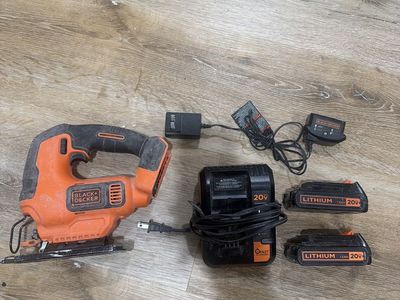 Black + Decker 20V Max Cordless Jig Saw with Two Batteries and 2 Chargers