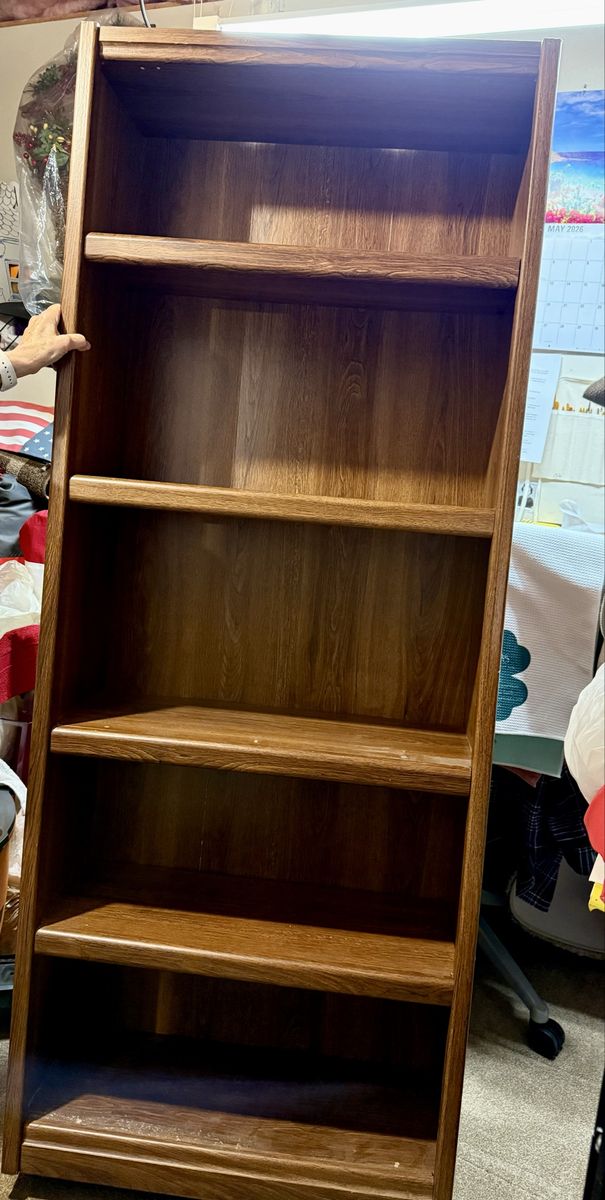 Tall Brown Wood Grain Bookcase with 5 Shelves - Versatile Storage Unit