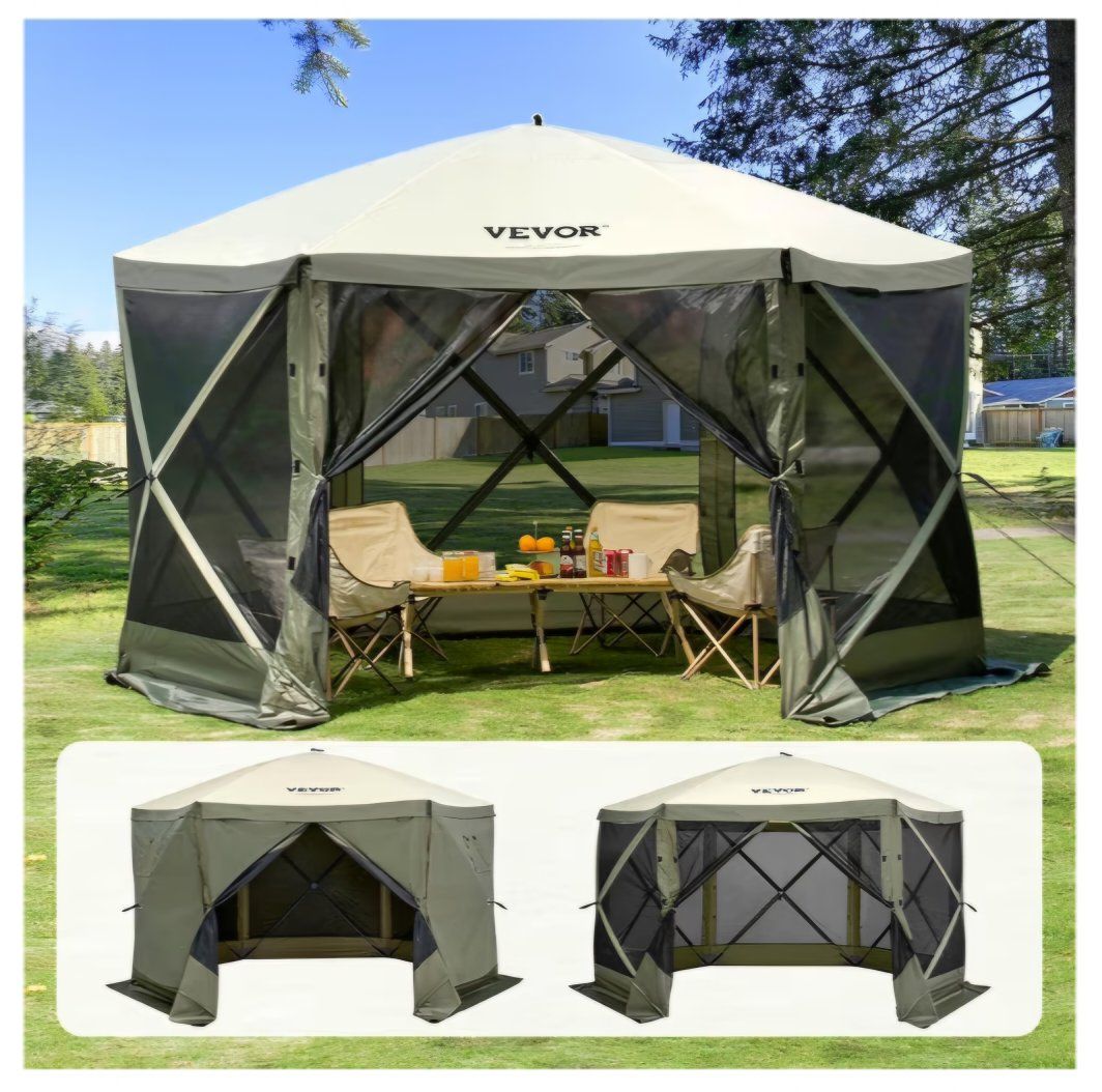 VEVOR 12x12ft Pop Up Gazebo Tent with Mosquito Netting, 6 Removable Wind Panels & 2 Mesh Windows, Outdoor Canopy Shelter for Pat