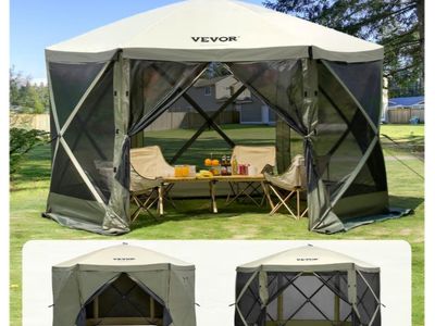 VEVOR 12x12ft Pop Up Gazebo Tent with Mosquito Netting, 6 Removable Wind Panels & 2 Mesh Windows, Outdoor Canopy Shelter for Pat