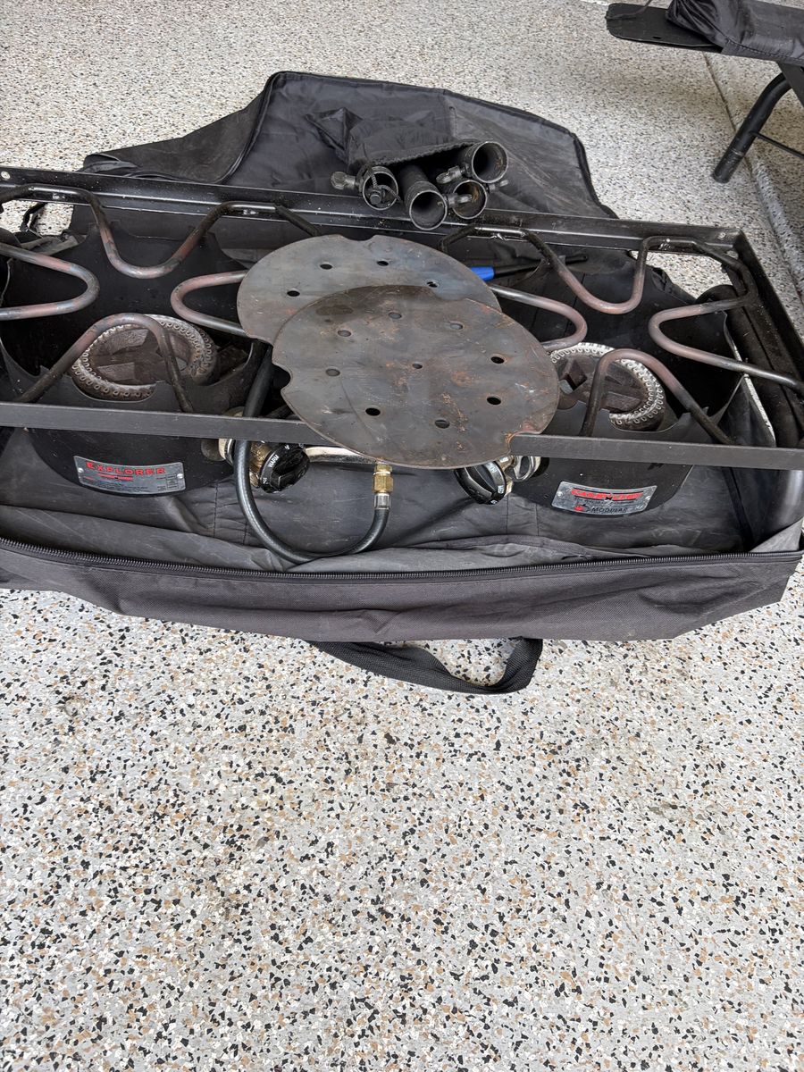 Camp Chef Explorer 2-Burner Outdoor Camping Stove with two Dutch oven defusers