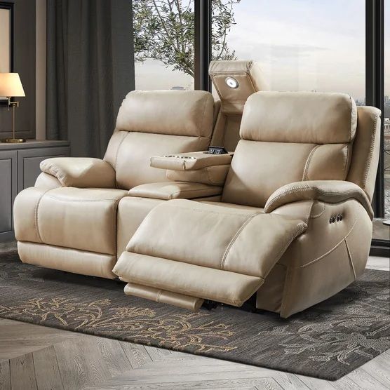 Corrales Leather Power Reclining Console Loveseat with Dropdown Table 1558189 #106907
