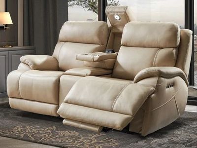 Corrales Leather Power Reclining Console Loveseat with Dropdown Table 1558189 #106907