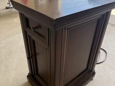 Dark Wood Nightstand with Single Drawer and Cabinet Storage AC/DC and USB