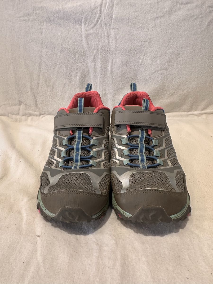 Merrell youth size 5.5 gray with blue&pink trim, waterproof, hiking shoes