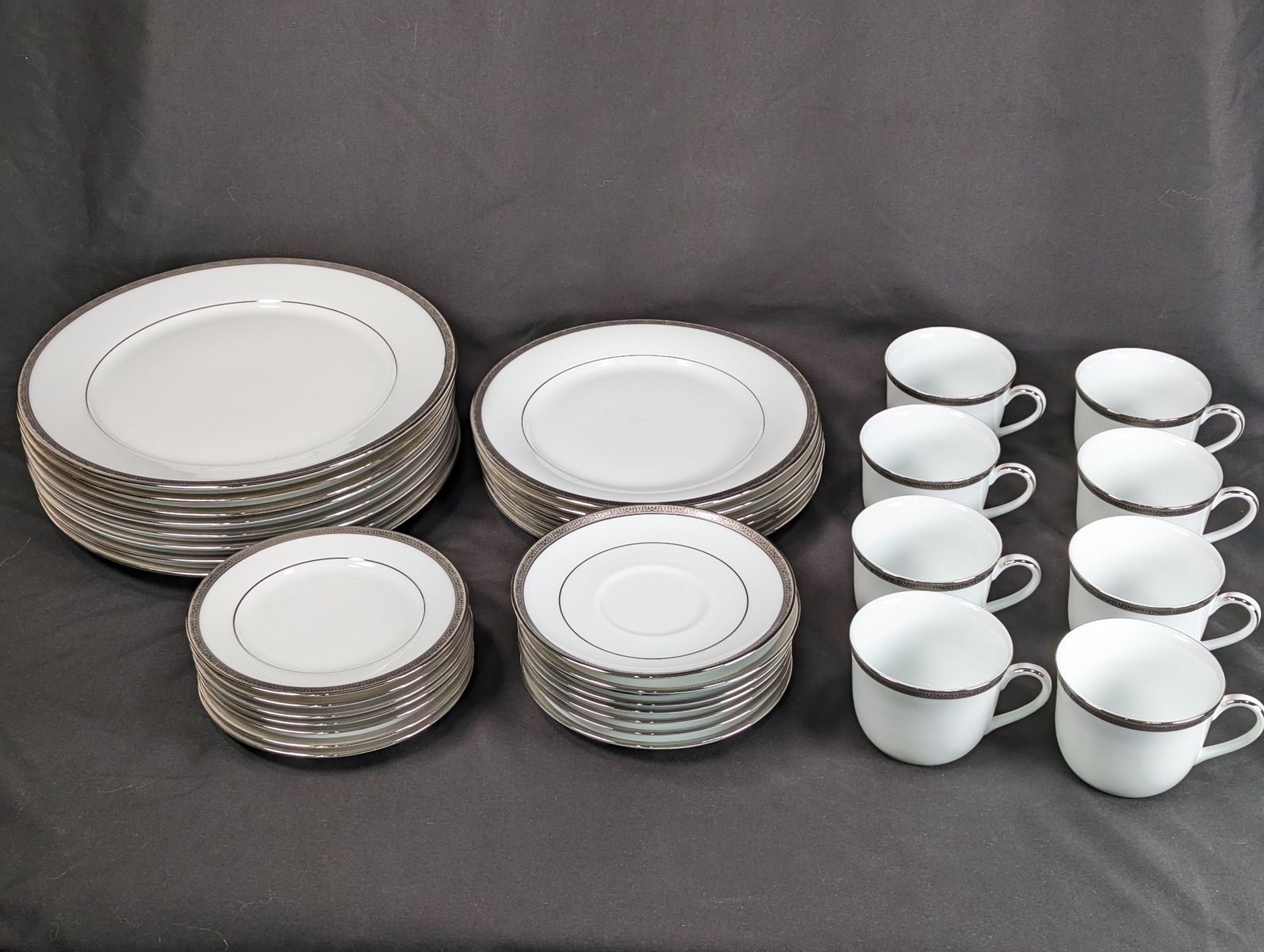 Charter Club Grand Buffet Classic Platinum Porcelain Dinnerware Set White Silver