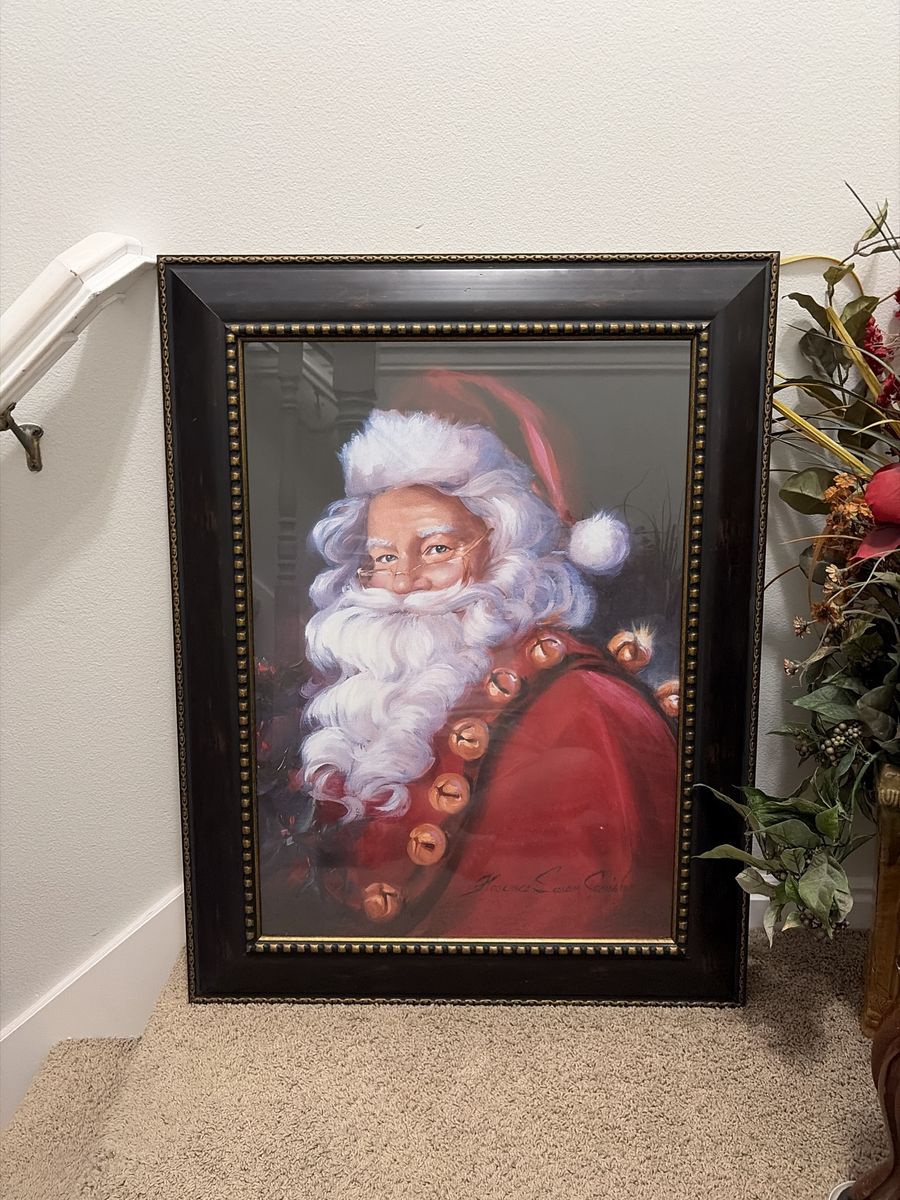 Huge Kirkland's Home Framed Santa Claus Portrait Christmas Wall Art signed
