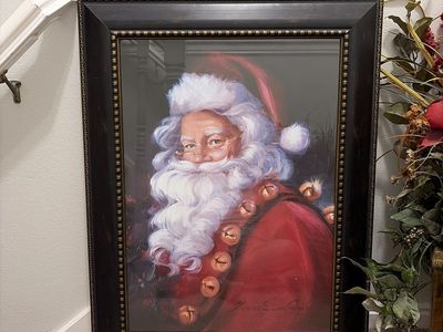 Huge Kirkland's Home Framed Santa Claus Portrait Christmas Wall Art signed