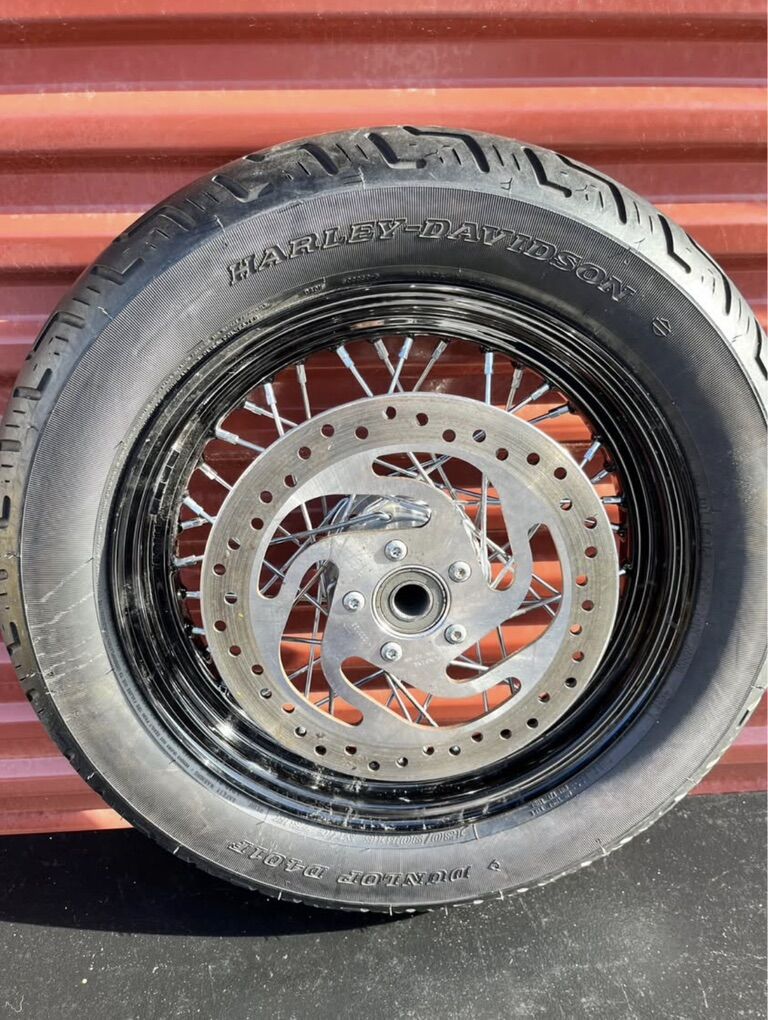 New Dunlop Harley Tire Mouned On Front Spoke Wheel
