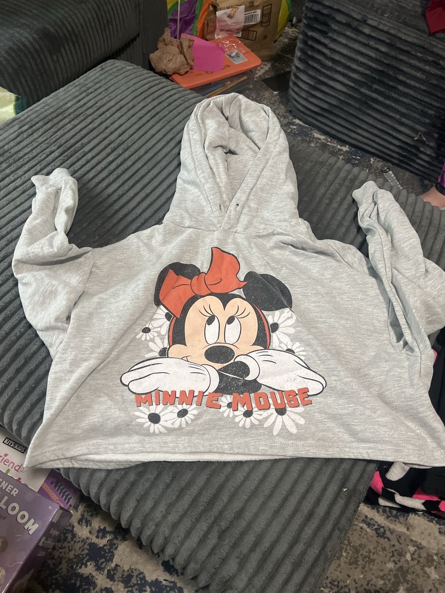 Disney Minnie Mouse Gray Cropped Hoodie Size Small