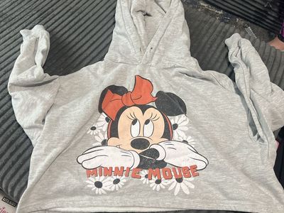 Disney Minnie Mouse Gray Cropped Hoodie Size Small