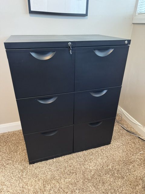 IKEA Erik 3-Drawer Lockable File Cabinet - Black Steel, 41" Tall, Home/Office