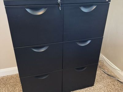 IKEA Erik 3-Drawer Lockable File Cabinet - Black Steel, 41" Tall, Home/Office