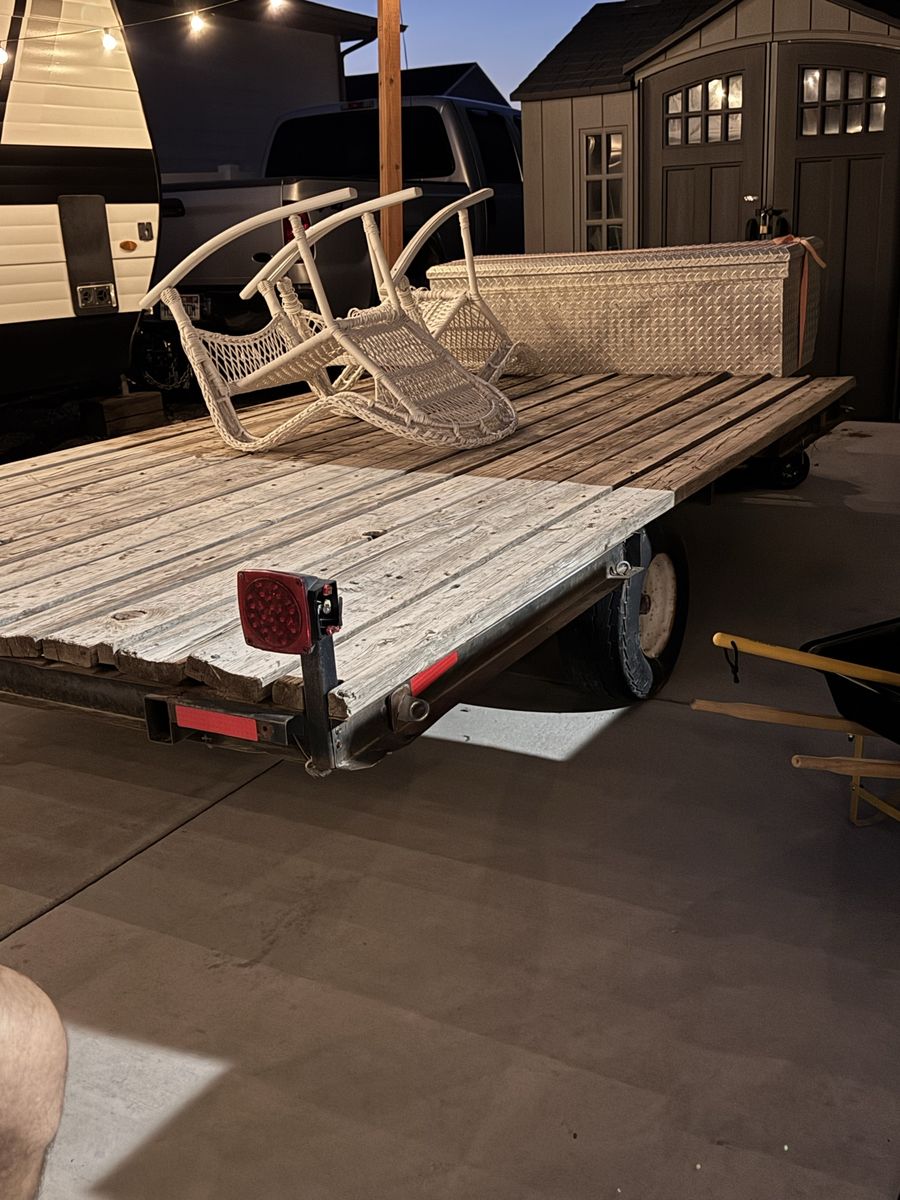 Flatbed Utility Trailer with Wood Deck and tool box 