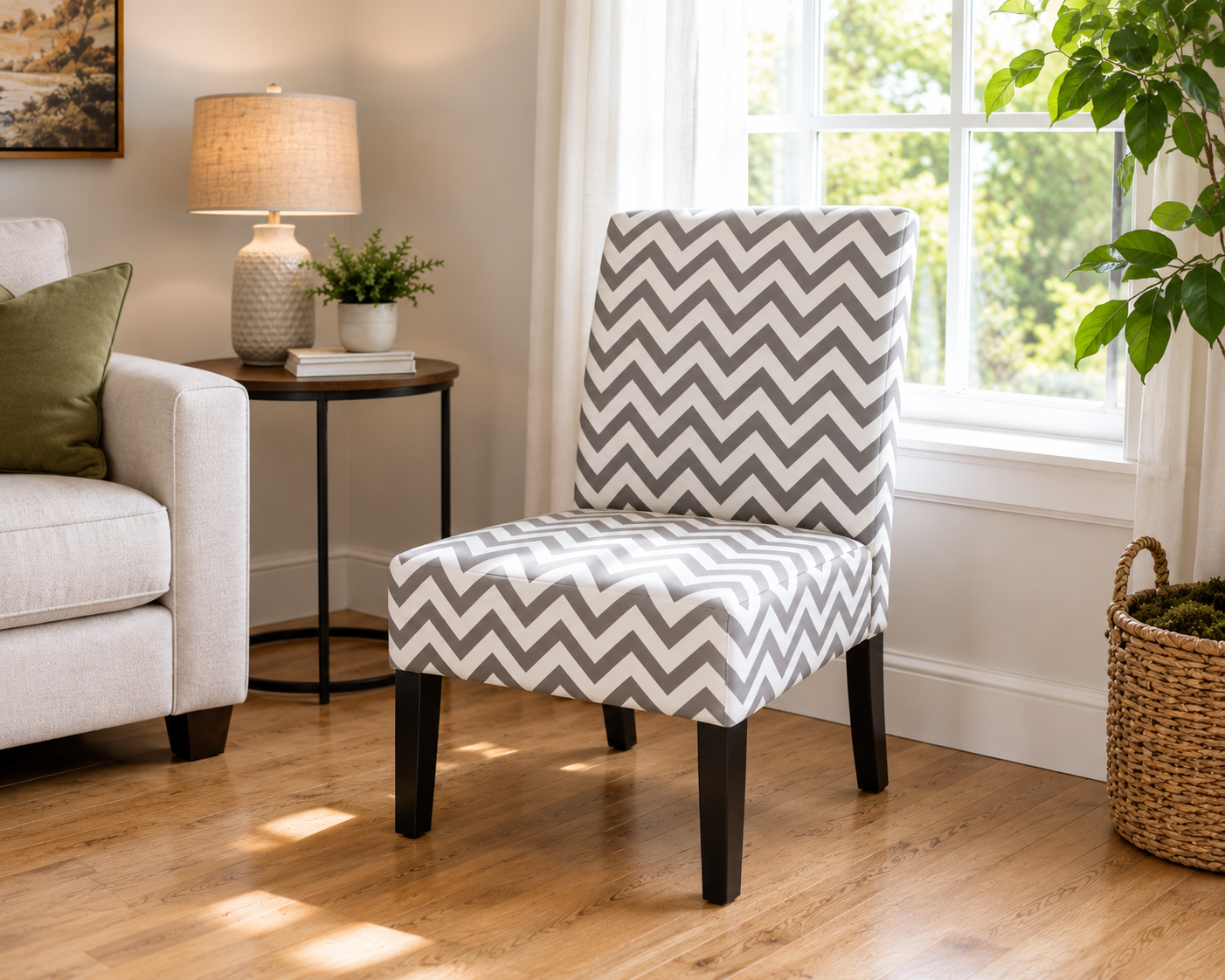 Modern Gray & White Chevron Accent Chair