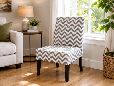 Modern Gray & White Chevron Accent Chair