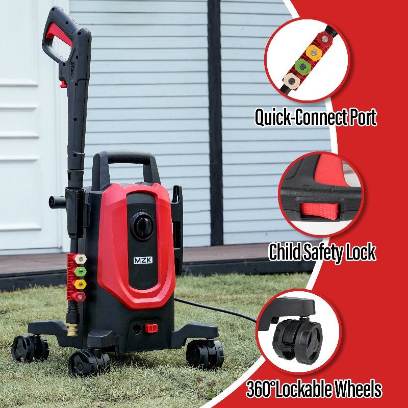 MZK Electric Pressure Washer with 360 Wheel Stand and Accessories