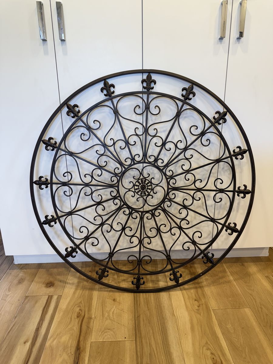 Ornate Black Metal Wall Decor Set - Large Circular Medallion & 3 Scroll Accent Pieces