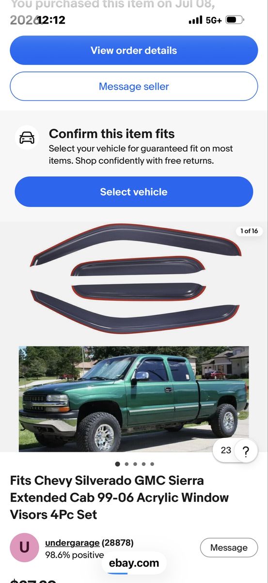 Acrylic Window Visors 4Pc Set for Chevy Silverado GMC Sierra Extended Cab 99-06truck