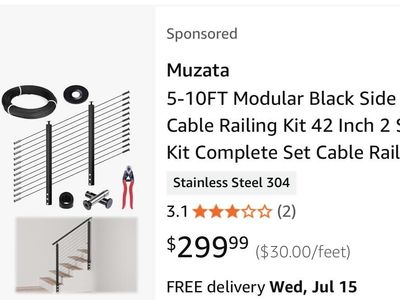 Black Side Mount Cable Railing Kit Stair Post Complete Set