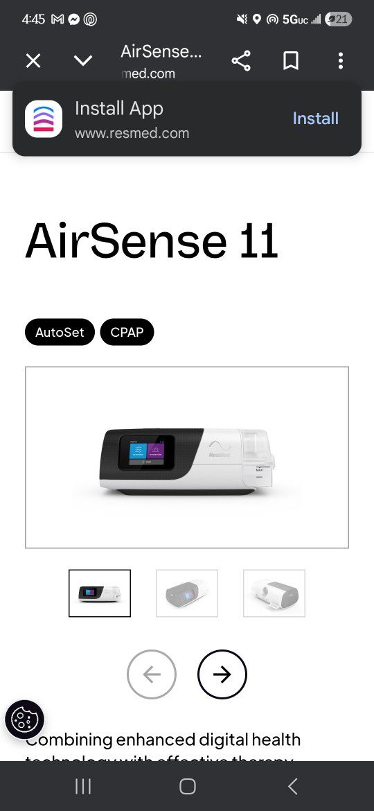 Resmed AirSense 11 AutoSet CPAP Machine - Sleek Design, Touchscreen, myAir App Access