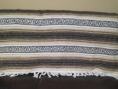 Mexican Style Blanket - Brown, Tan, Black, White - Classic Striped Design