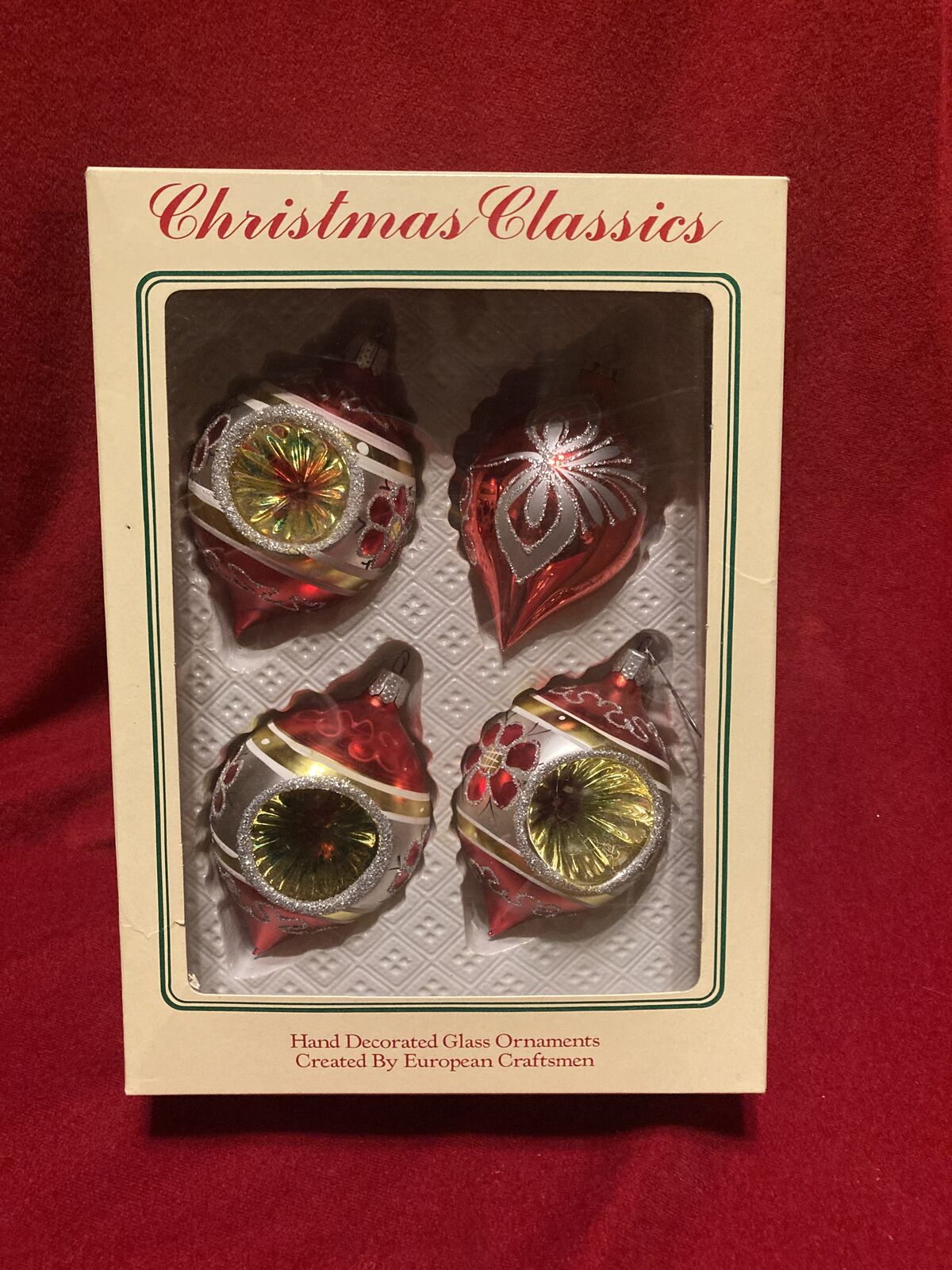 Vintage Hand Decorated Glass Ornaments Indent & Reflector Like New In Box