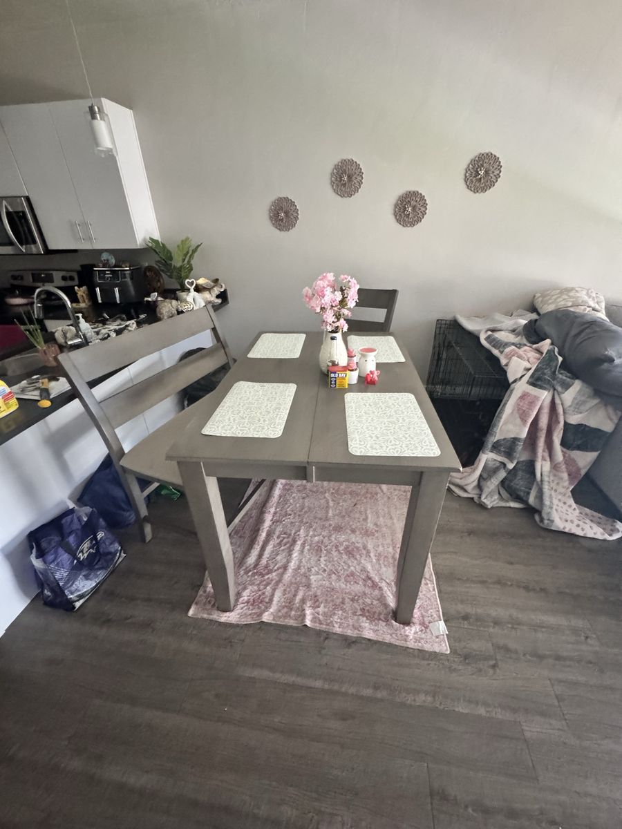 Modern Gray Dining high top Table Set extendable with Bench and Chair