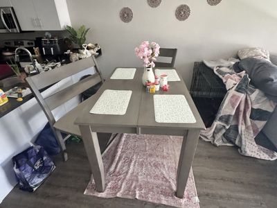 Modern Gray Dining high top Table Set extendable with Bench and Chair