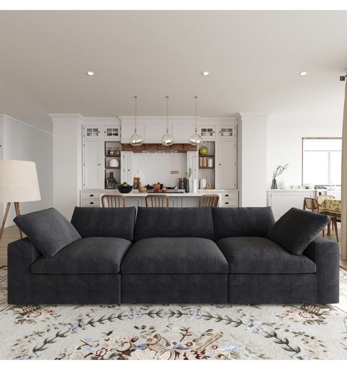 118" Cloud Modular Sofa, Convertible Modular 3 Seater Couch, Cotton Linen Fabric Sofa