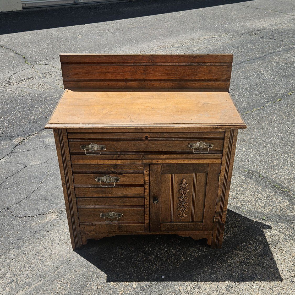 Antique Wooden Dresser/Vanity with Ornate Carvings & Drawers - Solid Wood Storage