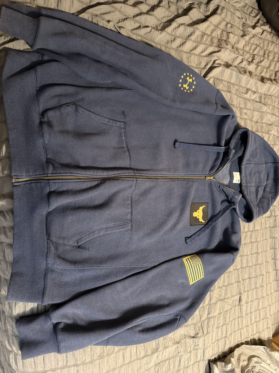 Under Armour Project Rock Flag Hoodie Men's XXL Navy Blue Full Zip Loose Fit Sweatshirt