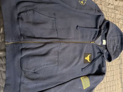 Under Armour Project Rock Flag Hoodie Men's XXL Navy Blue Full Zip Loose Fit Sweatshirt