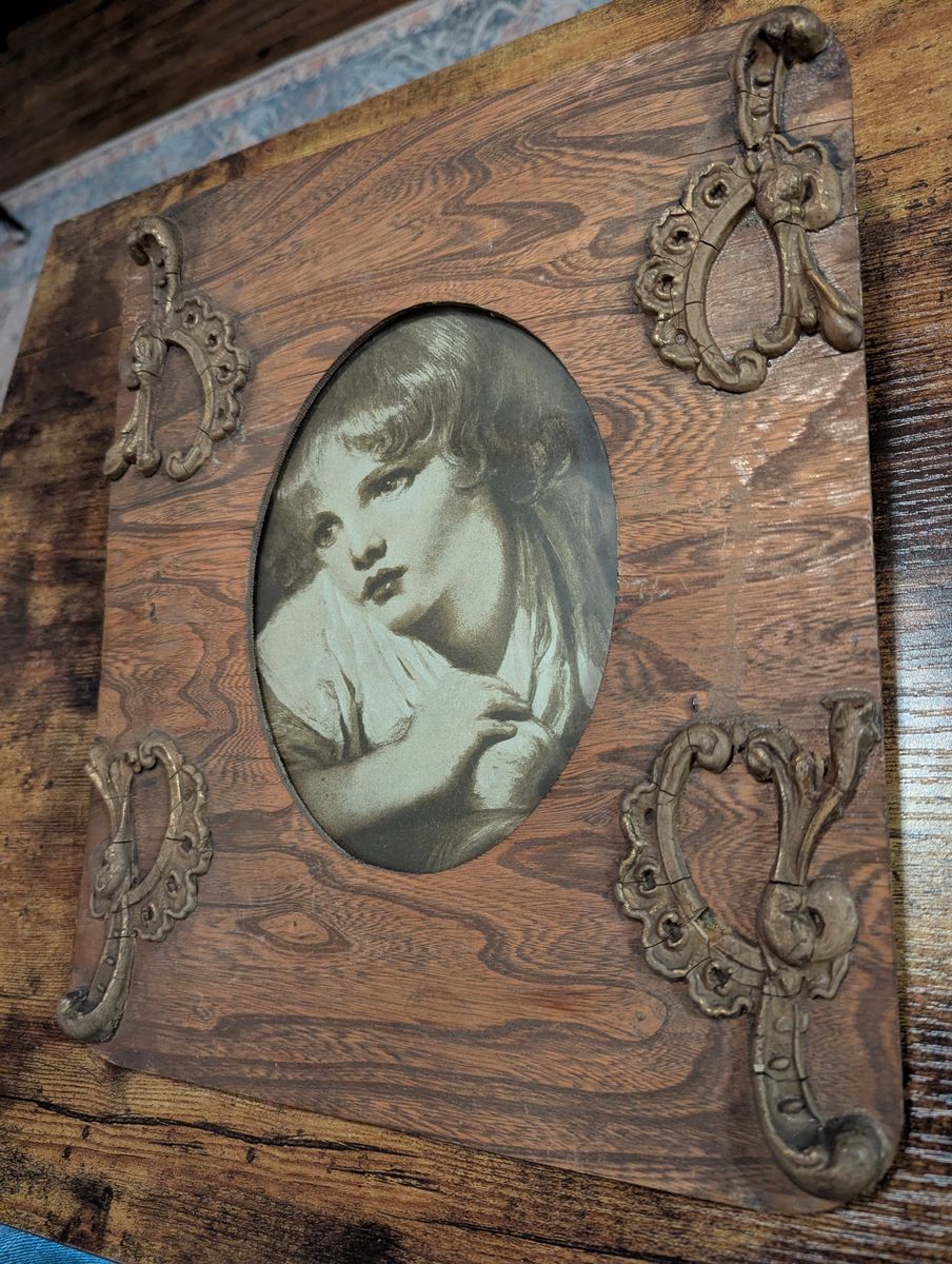 Antique Child with Apple Print in Victorian Frame