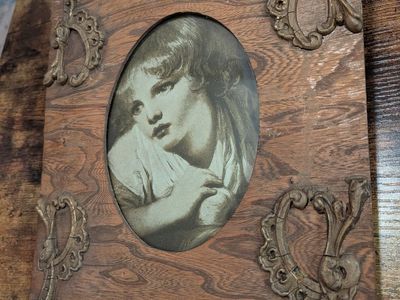 Antique Child with Apple Print in Victorian Frame