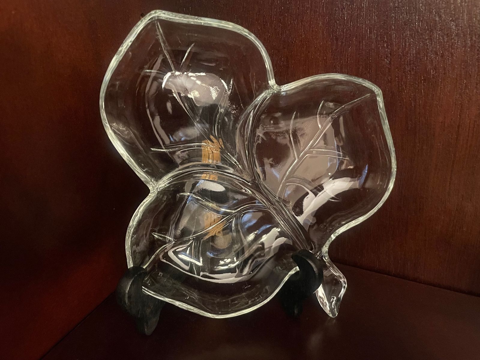 Vintage Maple Leaf Divided Glass Dish Hazel Atlas