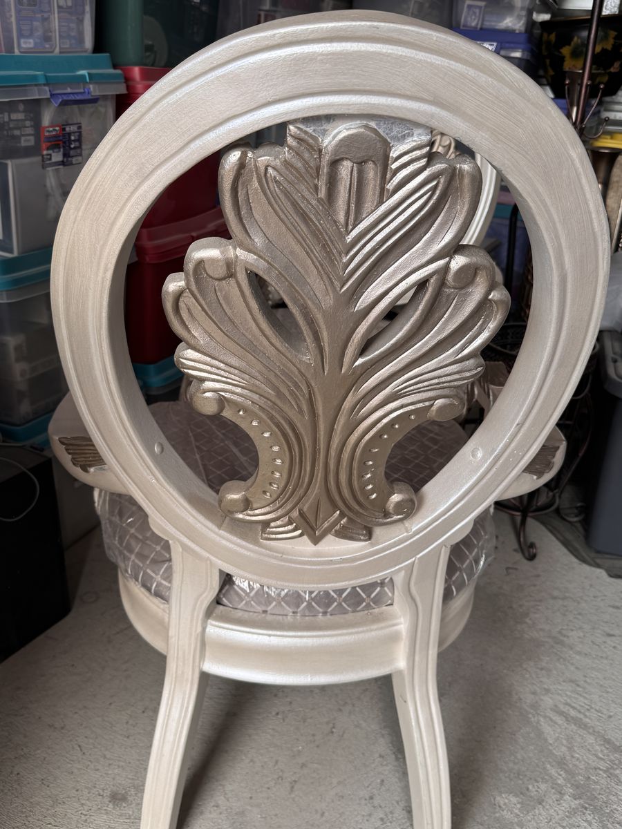 2 Stunning Entry Chairs and matching table custom painted and upholstered 
