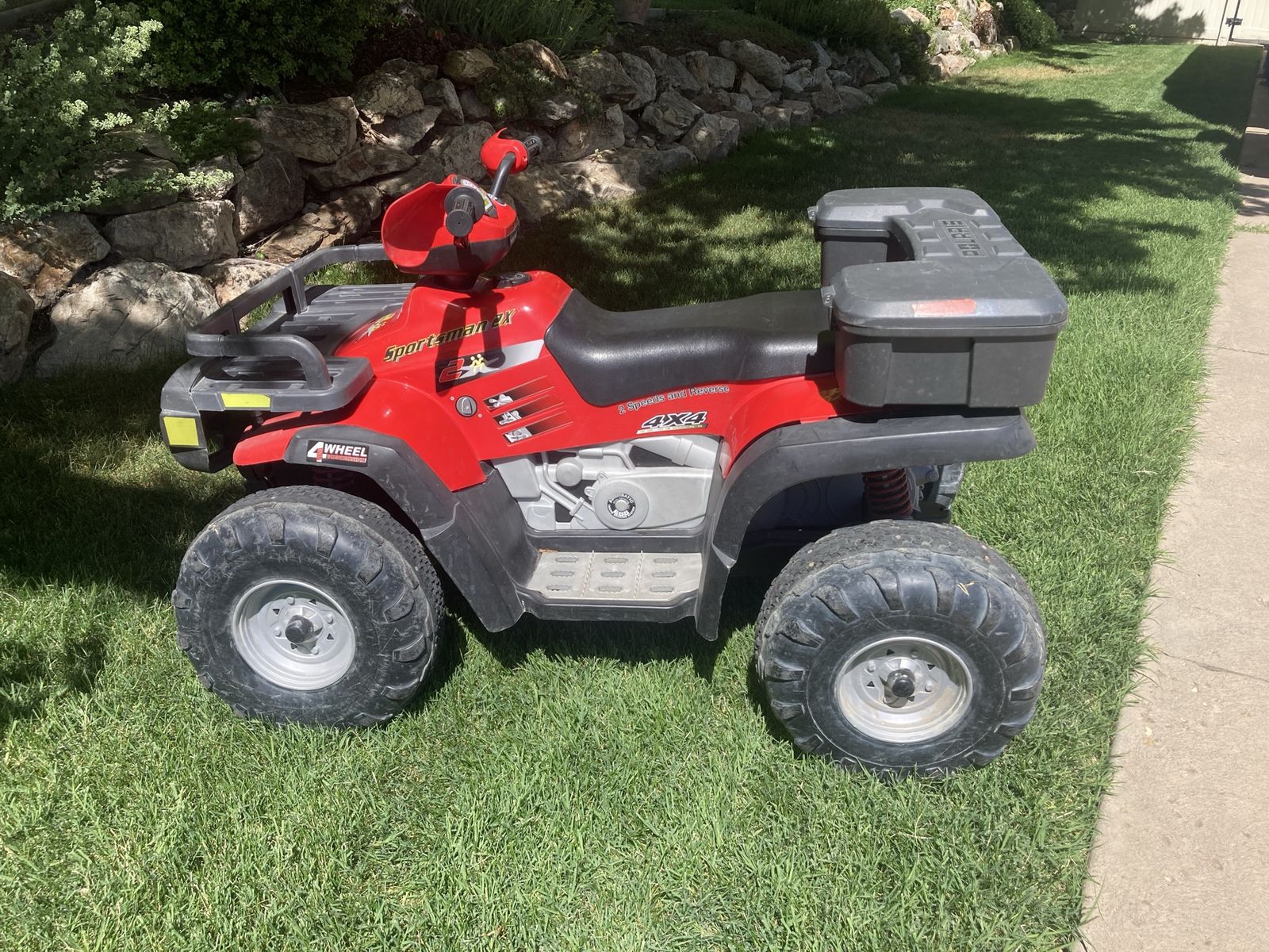 12v Polaris Sportsman 2-seater Four Wheeler Ride-On Power Wheels with Storage, winch, horn and Independent Suspension 4