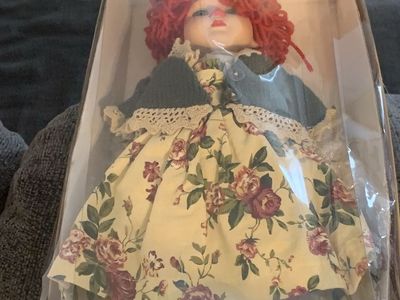 Seymour Mann Connoisseur Collection Doll with Red Yarn Hair & Floral Dress - Doll Stand Included