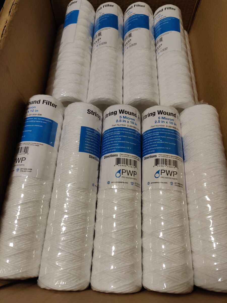 string-wound water filters, 5 micron, box of 39