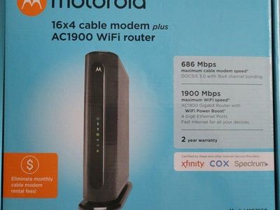 Motorola MG7550 16x4 DOCSIS 3.0 Cable Modem Plus AC1900 WiFi Router, Xfinity Cox Spectrum