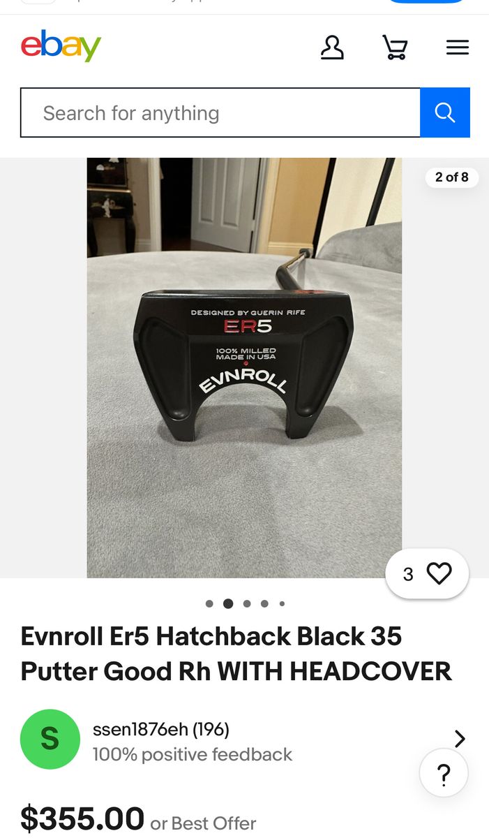Evnroll ER5 Hatchback Black 35" Putter Right Hand with Headcover - 100% Milled in USA- Trade