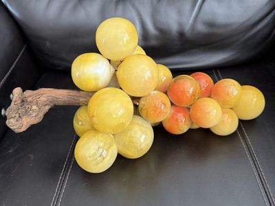Vintage Alabaster Stone Fruit Grape Cluster Sculpture Home Decor