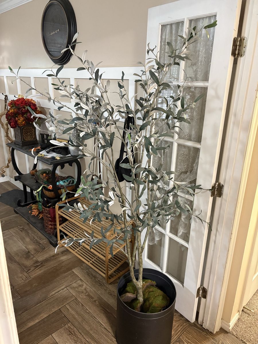Tall Faux Olive Tree in Black Planter Pot Indoor Artificial Plant Decor