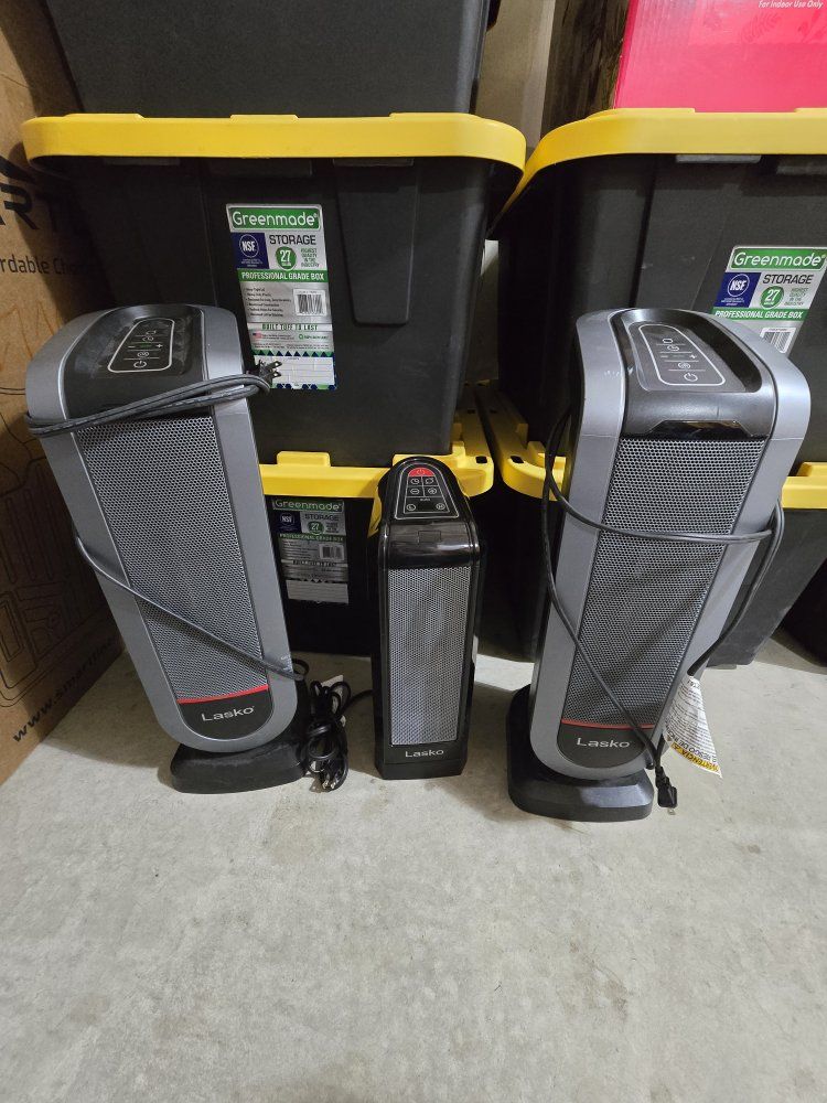 Lot of 3 Lasko Space Heaters - Tower and Compact Electric Heaters