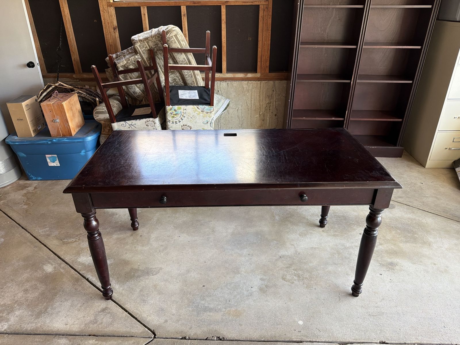 Cherry Desk 30"x60" with Large Drawer and Turned Legs